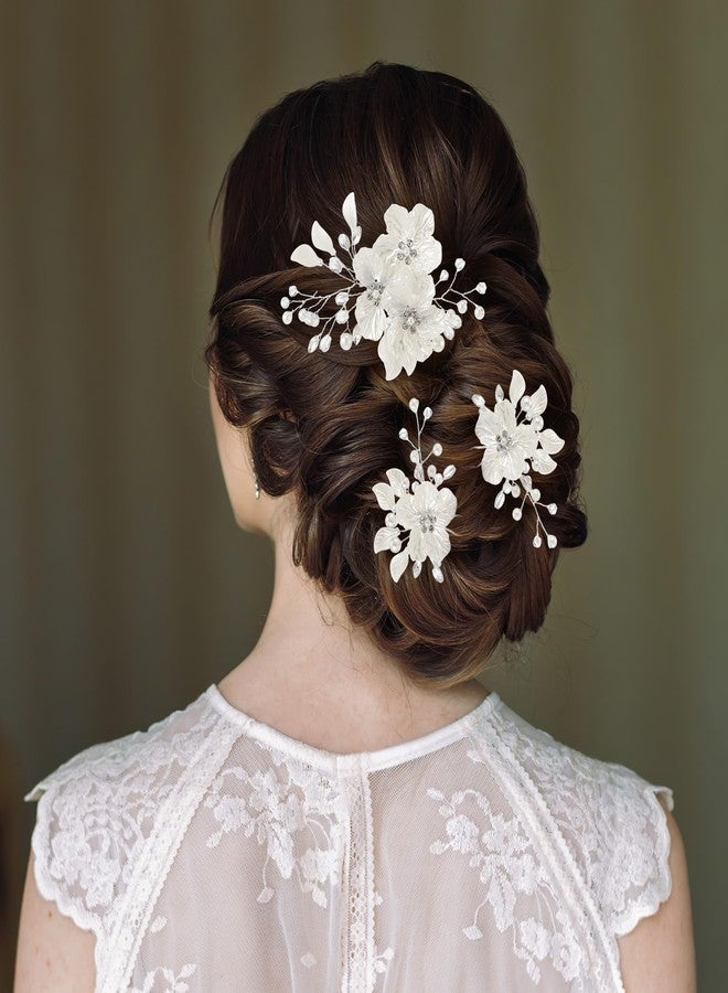 Tucnoeu 3pcs Large Flower Bridal Wedding Hair Pins, Pearl Hair Clips,Wedding Hairs Pieces for Brides, for Brides Bridesmaids Girls Updo - Image 4
